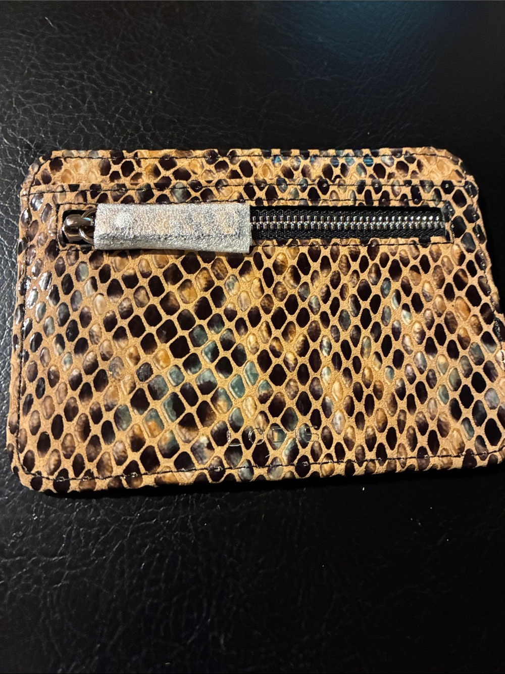 Lodis Snake-Embossed Card Holder in Tan and Black